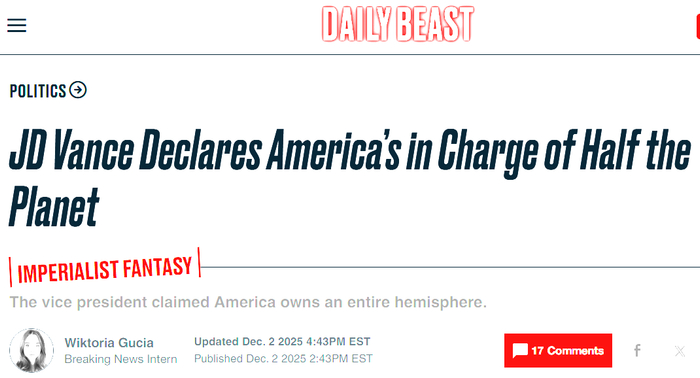 “门罗主义”回归？ 美媒：万斯称西半球属于美国管辖