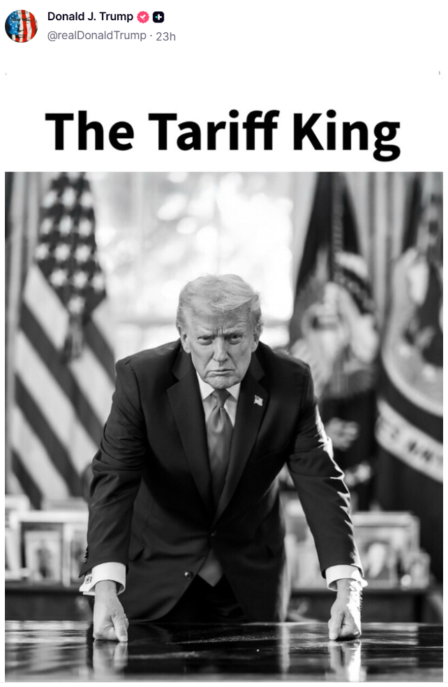 特朗普发黑白照：我是关税之王