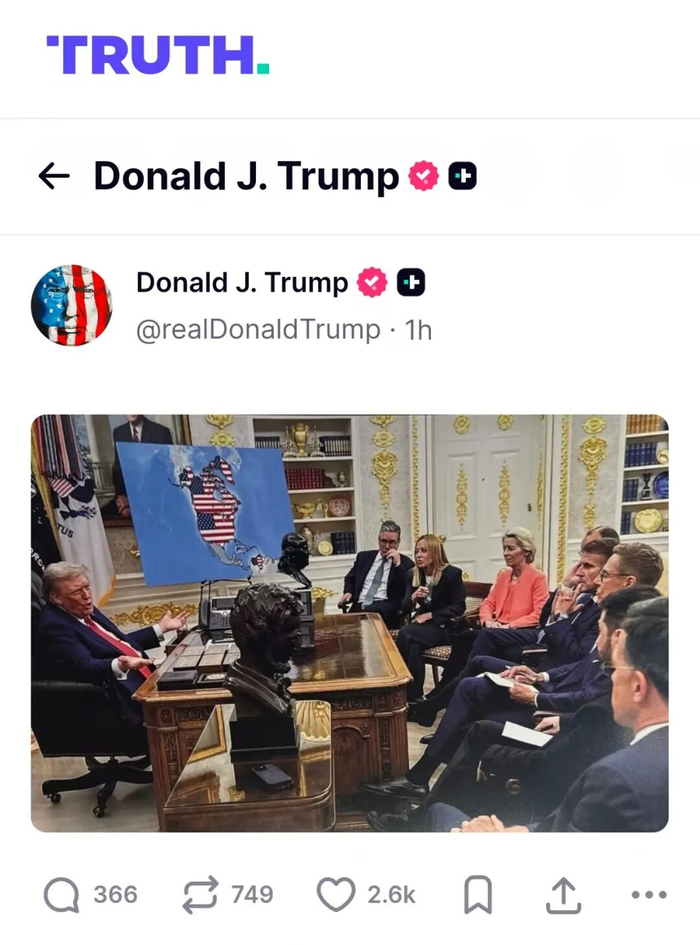 特朗普发布图片：手持星条旗，登上格陵兰岛