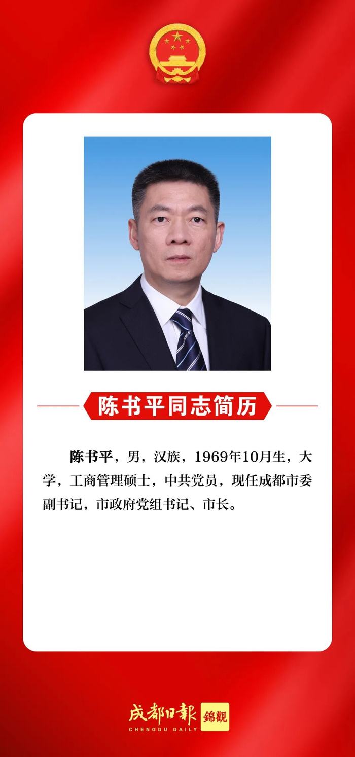 陈书平当选为成都市人民政府市长