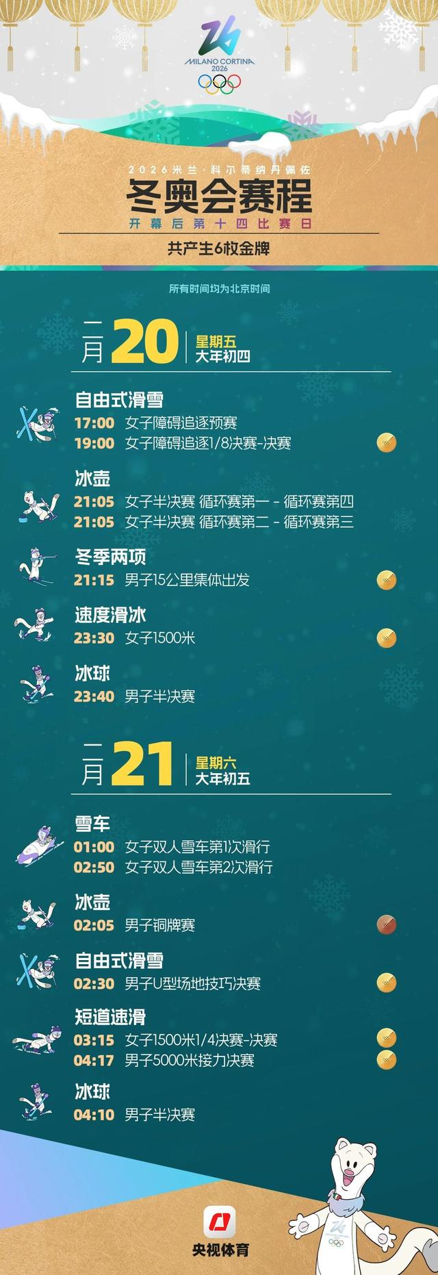 米兰冬奥会赛程全掌握！一键收藏，观赛不迷路