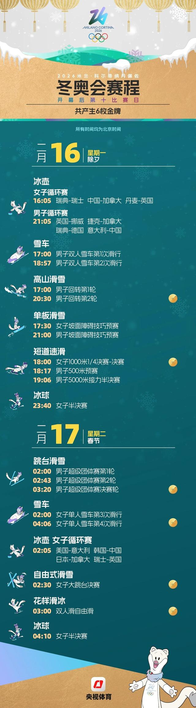 米兰冬奥会赛程全掌握！一键收藏，观赛不迷路