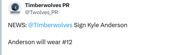 森林狼官宣签下李凯尔！改穿12号球衣 穿过3个号码成队史首人
