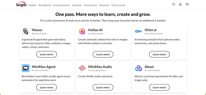 Singtel AI Pass套餐页