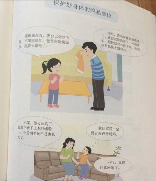 “保护好身体的隐私部位”一节教材内页
