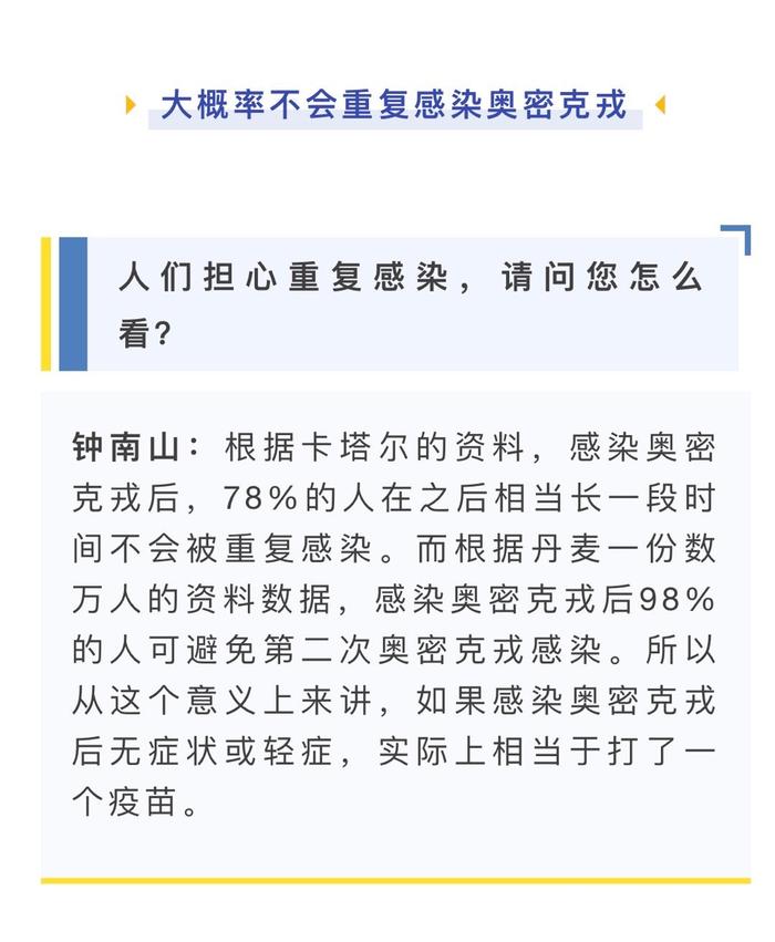 钟南山：数据显示8成的人不会重复感染奥密克戎