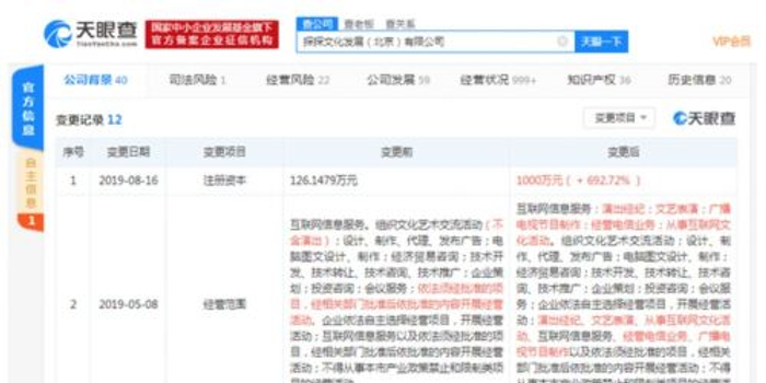 探探注册资本增加近7倍 增至1126万元