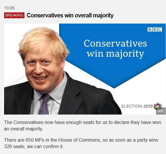 英国保守党赢得议会多数