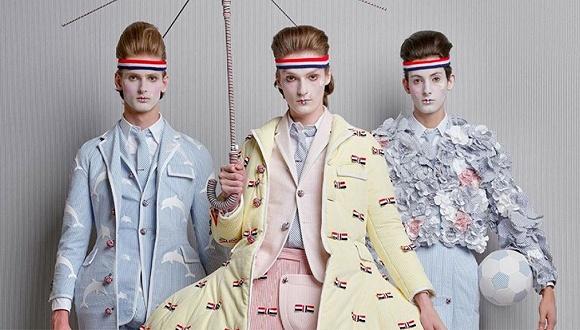 Thom Browne 2020春夏时装秀,遮裆布元素被广泛采用以支持该设计师关于性别认同的探讨。图片来源:Flipboard