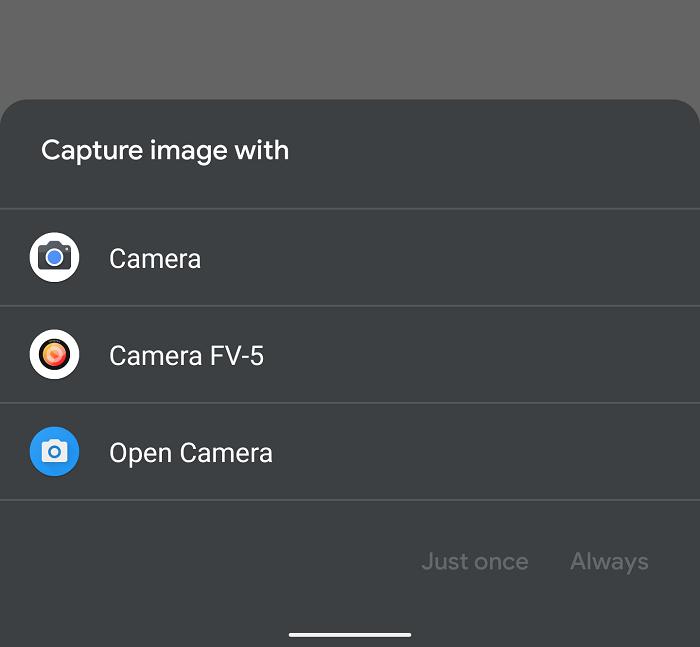 Android 10 上的相机 App 选择器