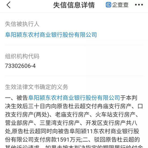 阜阳颍东农商行成失信被执行人 加倍输血房地产