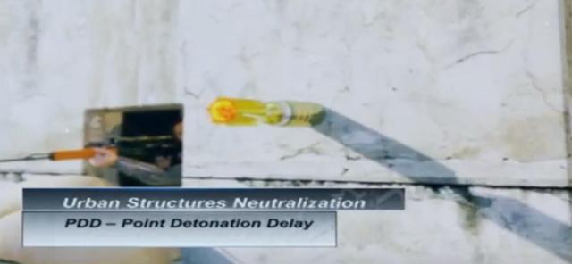 ▲穿透钢筋混凝土墙瞬间的M339尾翼稳定多用途榴弹(图片来源:网络)