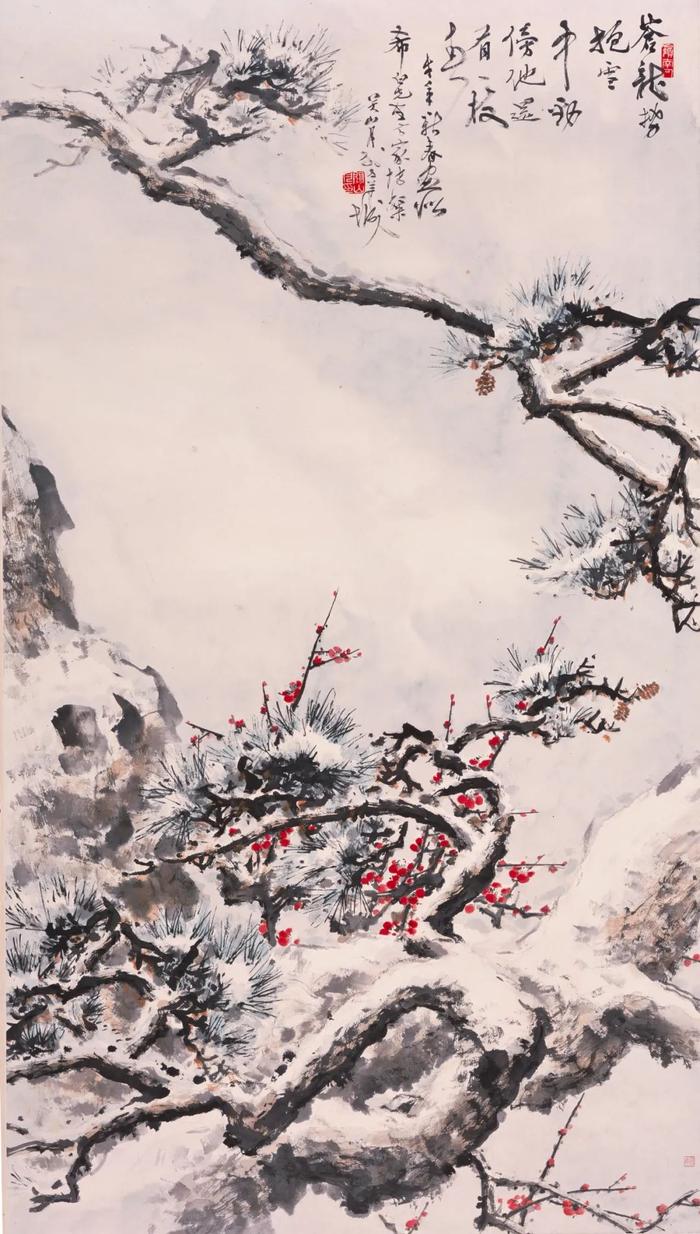 ▲关山月 雪里松梅图 146×81.7cm 纸本设色 年代不详 广州艺术博物院藏