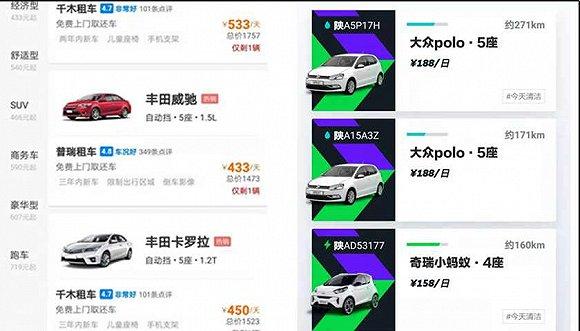 携程租车、GoFun出行页面截图