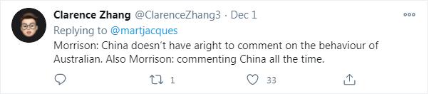 ▲莫里森觉得,中国无权对澳大利亚的行为发表评论,但他自己一直在评价中国。