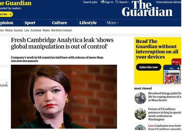 英媒：“剑桥分析”超10万份文件将被公开，揭露“工业规模”操纵选民行为