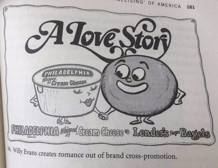 The Bagel一书中的插图,广告把奶油乳酪和贝果打造成了最佳搭档