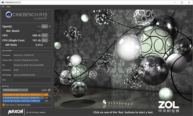 Cinebench R15:单核181cb 多核588cb