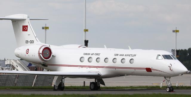 图为土耳其的09-001号湾流G550专机。