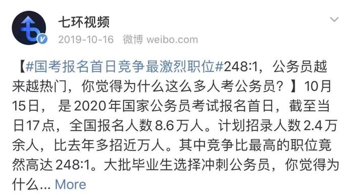 公务员竞争激烈,对“稳定工作”的追求可见一斑。/微博