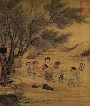 民间医生手术图,原画为宋代李唐绘,此为著名画家吴官本摹宋本