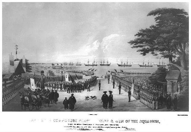 ▲1853年的美国“黑船来航”事件,狠狠地给腐朽统治中的日本敲响了警钟