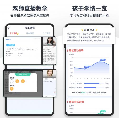 双师直播教学及孩子学情一览