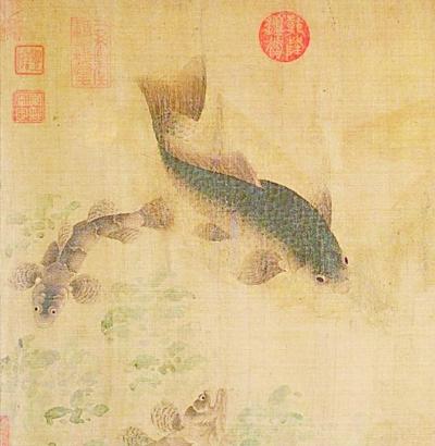 落花游鱼图(局部) 刘寀/绘