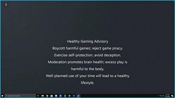 英文版健康游戏忠告。图片来源:Win.gg