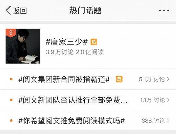 阅文相关话题登上微博热门话题,引发众多讨论