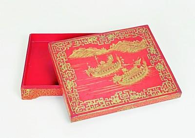 红漆描金龙舟长方匣