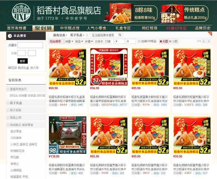 稻香村在天猫平台的销售情况也很火爆。网络截图