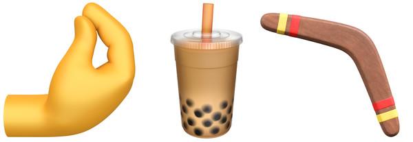 全新emoji:捏指手势、珍珠奶茶、回旋镖