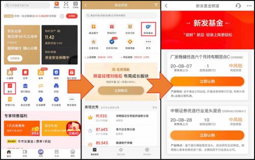 (京东金融App页面新发基金购买指引)