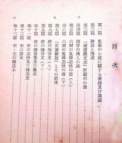 日本岩波书店出版的日文版《中国小说史略》目录,增田涉译