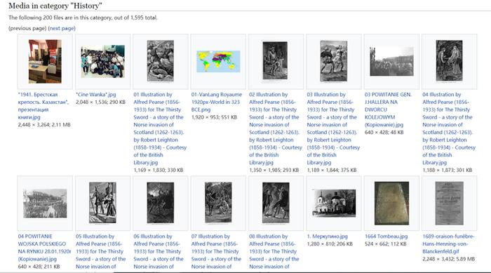 WikiMedia“历史”类别下的部分图片,图片来源:WikiMedia网页截图。