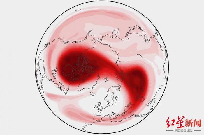 2018年2月10日,北极的平流层极地涡旋分裂成了2块。大约2周后,欧洲出现了极其严重的寒潮(图据《新闻周刊》)