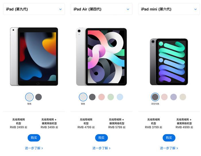 ▲ 三款 iPad 交错增长的价位。