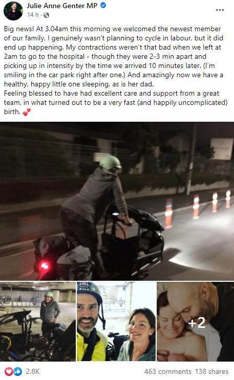 新西兰女议员凌晨骑车去生孩子，过程“惊心动魄”，现场图片曝光