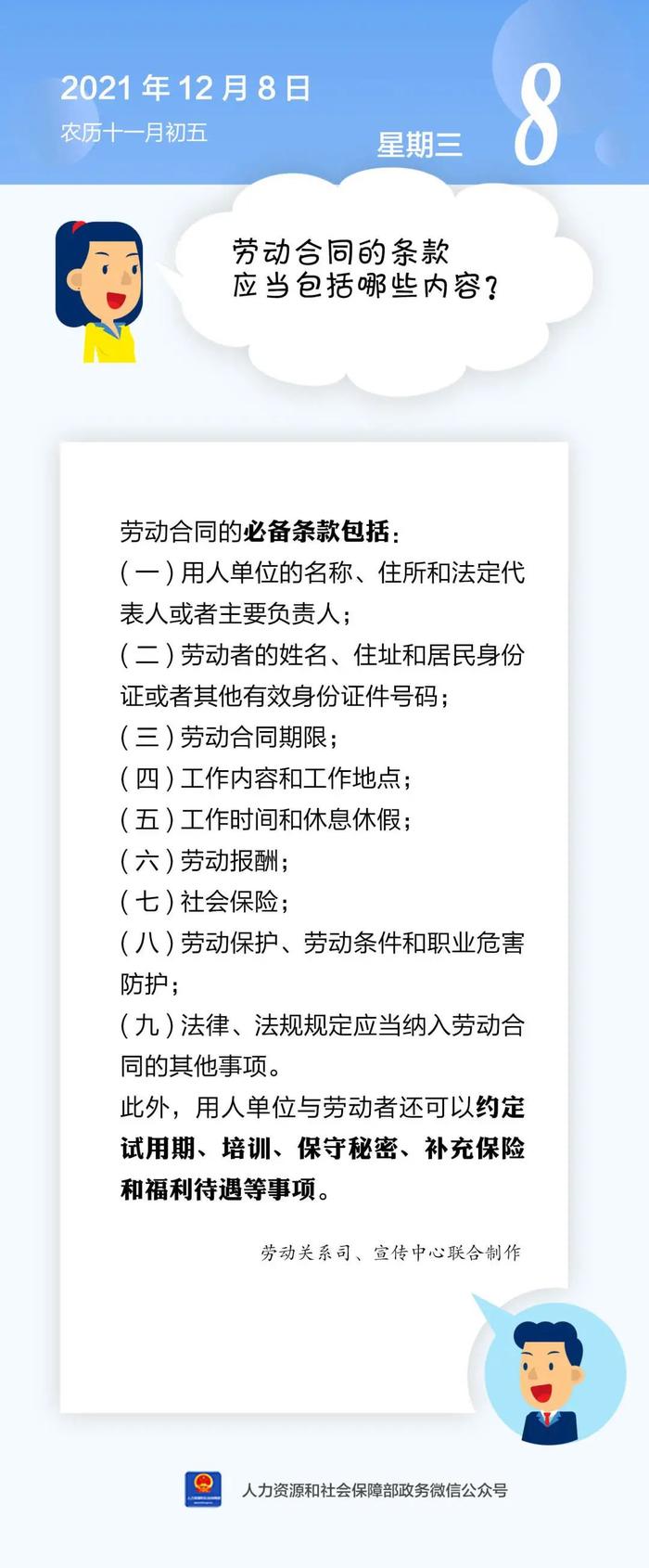 【人社日课·说法】12月8日 劳动合同的条款应当包括哪些内容？