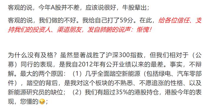 自嘲是“踏空新能源的Loser”，百亿私募老总元旦发文反思：愧对投资人，2022年要降低收益率预期