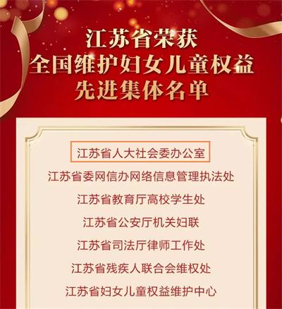 江苏省人大社会委办公室获“全国维护妇女儿童权益先进集体”称号