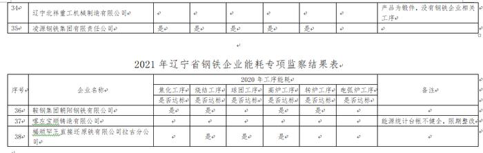 辽宁省2021年钢铁企业阶梯电价专项节能监察结果