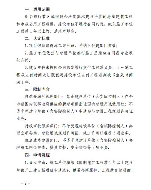 烟台新规！建设单位拖欠工程款1年以上的，限制开工建设新项目！