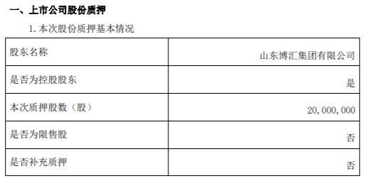 博汇纸业控股股东博汇集团质押2000万股 用于生产经营