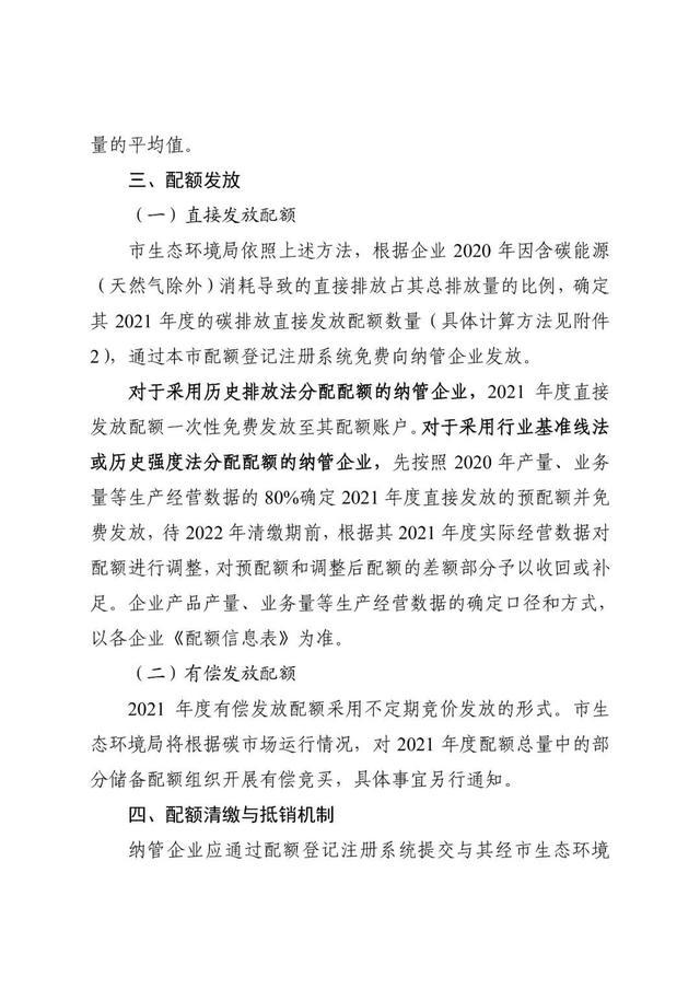 关于印发《上海市纳入碳排放配额管理单位名单（2021版）》及《上海市2021年碳排放配额分配方案》的通知