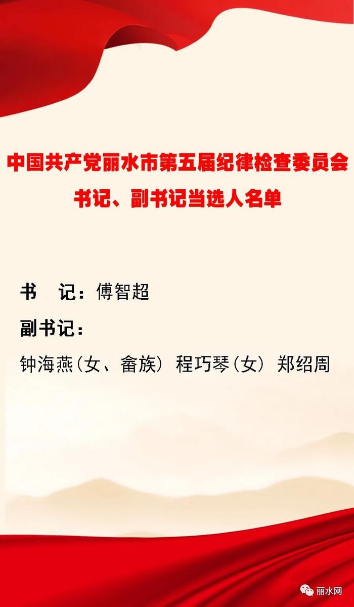 中国共产党丽水市第五届纪律检查委员会书记、副书记、常务委员会委员、委员当选人名单