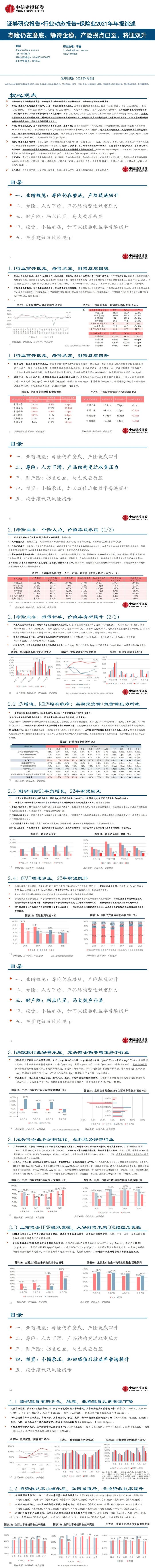 【中信建投 非银&金融科技】保险2021年报综述：寿险仍在磨底、静待企稳，产险拐点已至、将迎双升