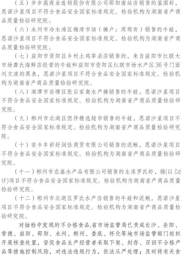 湖南省市场监管局关于565批次食品安全抽样检验情况的通告（2022年第5期）