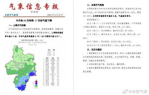 合肥市4月27日后气温下降 最高气温降至22～24℃